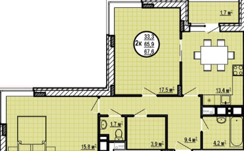 Двухкомнатная квартира 65.9 м²